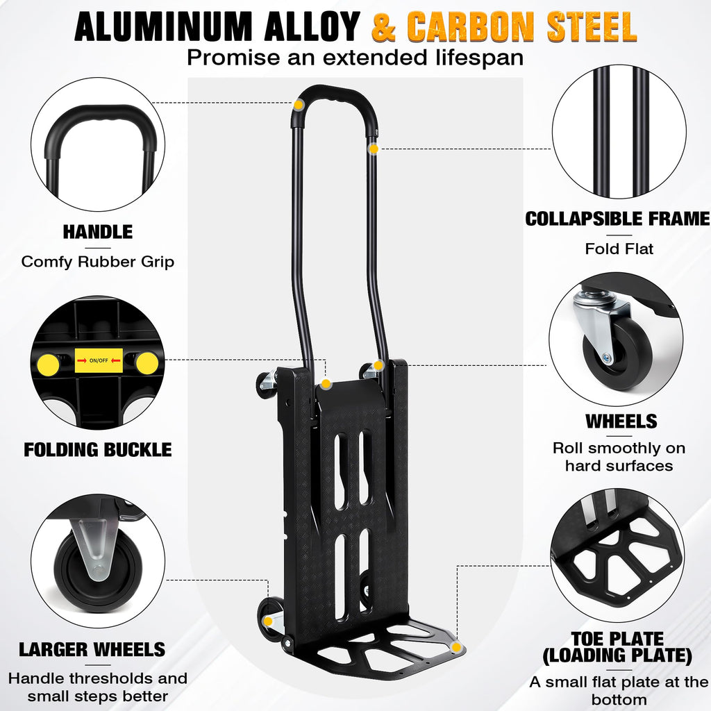 Folding Hand Truck with 4-Wheel Mode, 2 in 1 Collapsible Push Cart & Fold-Up Toe Plate – 300lbs Heavy Duty Dolly Pull Cart with Wheels Portable Hand Truck for delivery, Warehouse & Moving