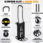 Folding Hand Truck with 4-Wheel Mode, 2 in 1 Collapsible Push Cart & Fold-Up Toe Plate – 300lbs Heavy Duty Dolly Pull Cart with Wheels Portable Hand Truck for delivery, Warehouse & Moving
