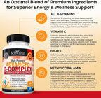Vitamin B Complex with Vitamin C for Maximum Absorption - Methylcobalamin b12 & Folate Folic Acid Supplement - B1 B2 B3 B5 B6 B7 B9 for Immune Energy & Nervous System Support - Non-GMO, 120 count