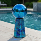 Sunnydaze Glass Gazing Ball Stand for Outdoors, Deep Ocean Swirl