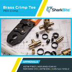 SharkBite 3/8 Inch Crimp Tee, Pack of 10, Brass Plumbing Fitting, PEX Pipe, PE-RT, UC360LF