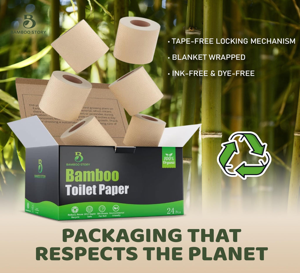 Bamboo Story, Bamboo Toilet Paper Unbleached, 24 Rolls, 3 Ply and 300 Sheets Bamboo Toilet Tissue - FSC Certified, Biodegradable, Chemical Free, Plastic Free, BPA Free, Septic Safe Toilet Paper