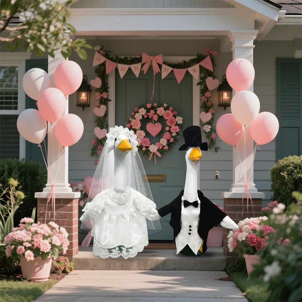 2 Sets Porch Goose Wedding Outfit, Bride & Groom Costumes for 23" Goose