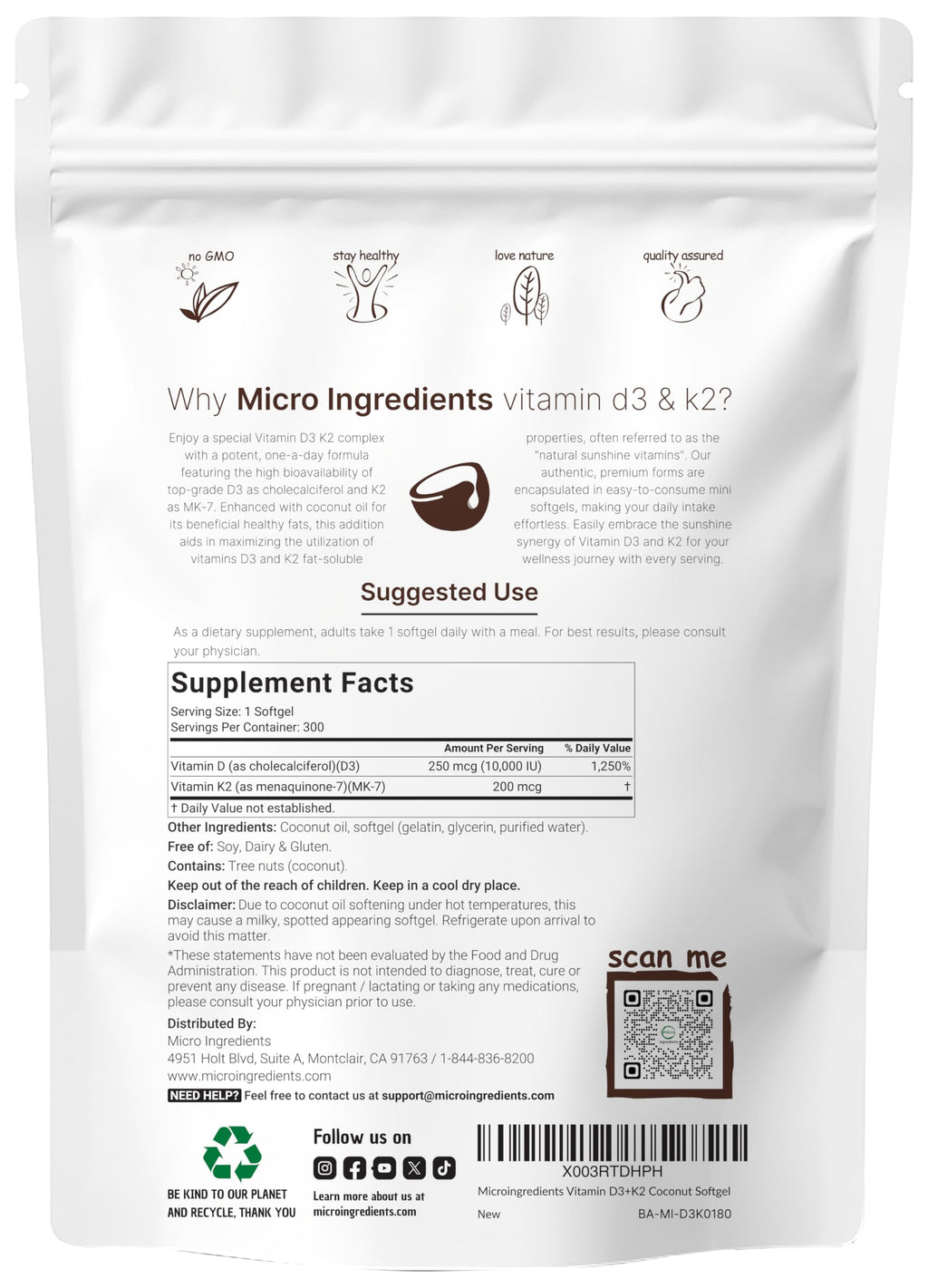 Micro Ingredients Vitamin D3 10,000 IU + K2 MK-7 200 mcg, 600 Softgels with Virgin Coconut Oil (2 Pack) | 2-in-1 Vitamins D & K Complex | Extra Strength, Easy to Swallow, Non-GMO, Gluten Free