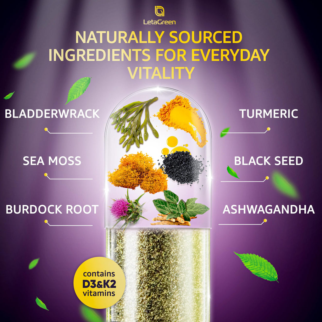 Sea Moss Capsules – 17-in-1 Blend with Black Seed Oil Ashwagandha Bladderwrack Burdock Root Turmeric Vitamin D3 K2 C for Daily Wellness – Multimineral Supplement for Men & Women – 120 Count