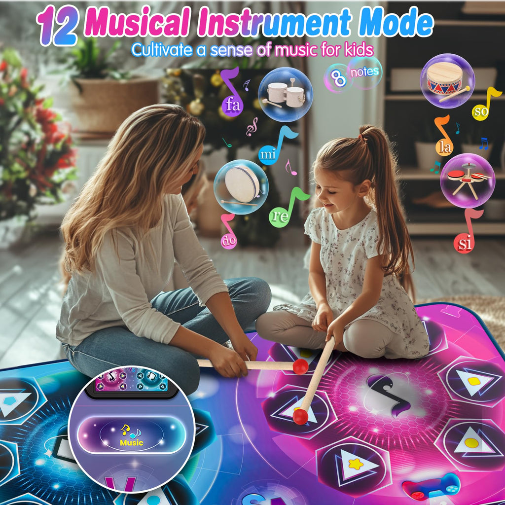 Upgraded Extra Large Electronic Dance Mat Toys, Kids Dance Mats for Single/Double Players, Music Dance Pad with LED Light, Dancing Game Toy as Christmas Birthday Gift for Kids Girls Boys 3-12 Year Old