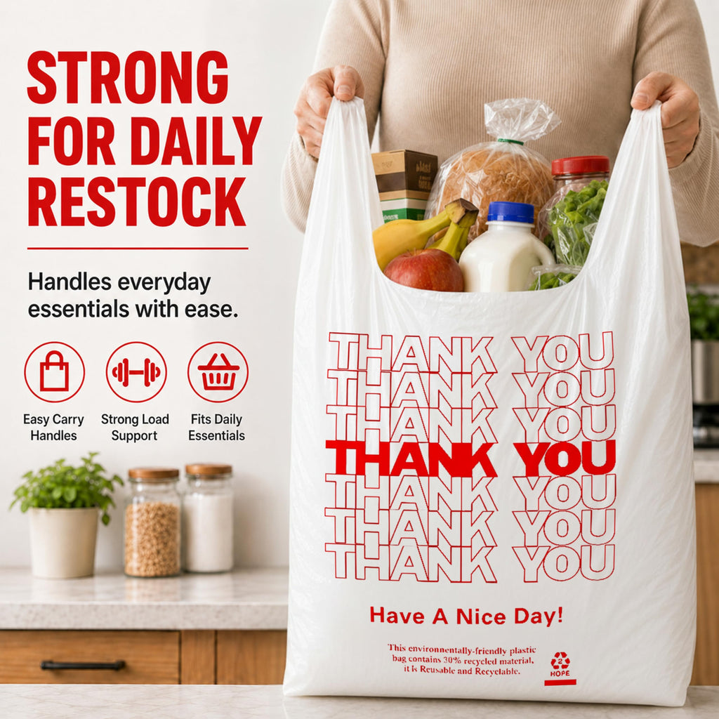 YoYoRain 1000 Pack White Thank You T-Shirt Bags with Handles, 11"x6"x21" Plastic Shopping Bags for Grocery, Retail & Takeout
