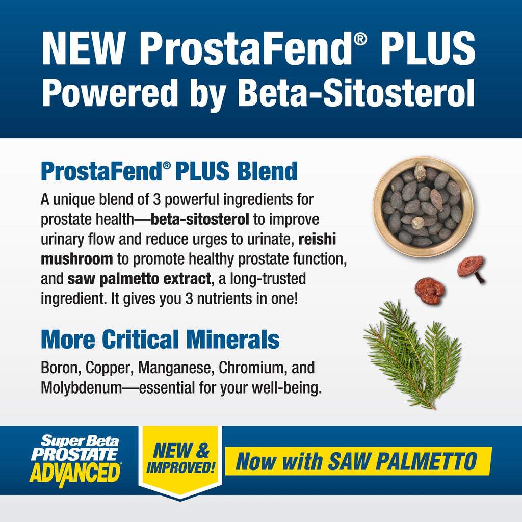 SUPER BETA PROSTATE Advanced with Saw Palmetto - Prostate Health Supplements for Men, Bladder & Urinary Support with Beta-sitosterol, Reishi, Saw Palmetto, Vitamin D, Zinc Oxide, Selenium - 120 Count