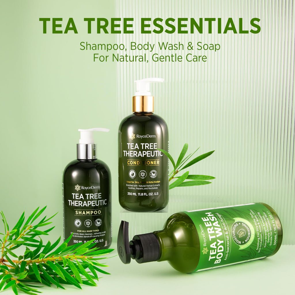 Roycederm Tea Tree Therapeutic Shampoo & Conditioner Set: Shampoo for Dry Scalp, Dandruff - Hydrating Conditioner for Itchy, Flaky Scalp
