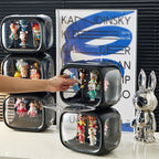 Display case for Figures with Light Adjustable Display Stand Clear Acrylic Display Box with Door Dust and Moisture Proof Suitable for Lego Collectibles Action Figures Pop Mart (Black)