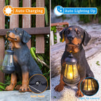 Dog Garden Statue, Rottweiler Solar Statue Holding Lantern,Rottweiler Gifts