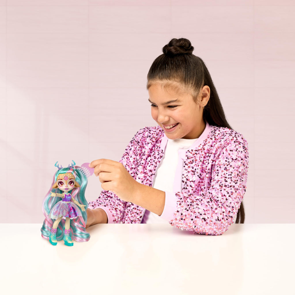 Magic Mixies Pixlings Deluxe Pack, Deerlee The Deer, Shimmer Reveal, Create & Mix Potion That Magically Reveals 6.5" Pixling Doll Inside Potion Bottle - Exclusive Mini Mixies & 6 Hair Accessories