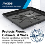 Camco Low Profile Washing Machine Drain Pan with PVC Fitting - 29 inch x 33 inch ID and 30.5 inch x 34.5 inch OD - Protects Your Floors from Washing Machine Leaks - Easy to Use - Graphite - 20784
