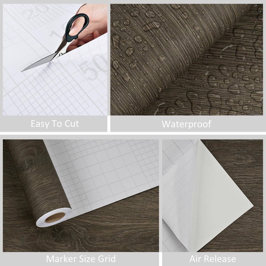 WESTICK Brown Wood Contact Paper for Countertops Waterproof Vinyl Wood Grain Wallpaper Peel and Stick Countertop Oil-Proof Wooden Contact Paper for Dining Tables Kitchen Cabinets Desk 15.8"x196"