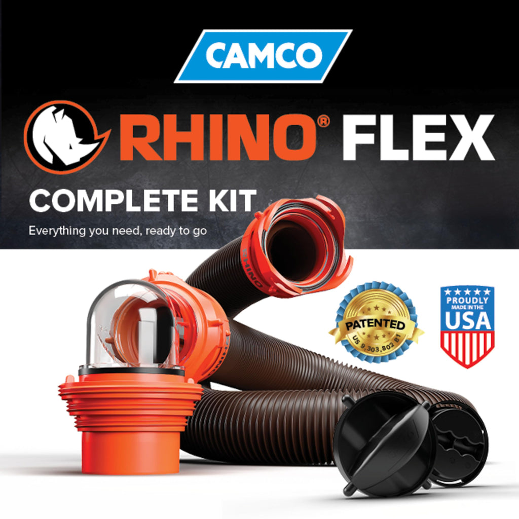 Camco RhinoFLEX 15 Ft Complete RV Sewer Hose Kit, Swivel Bayonet Fittings