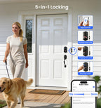 Veise VE017 Fingerprint Smart Door Lock, App Control, 8-in-1 Keyless Entry, Auto Lock, Emergency Power Port, Electronic Touchscreen Keypad, Biometric Smart Locks for Front Door, Matte Black