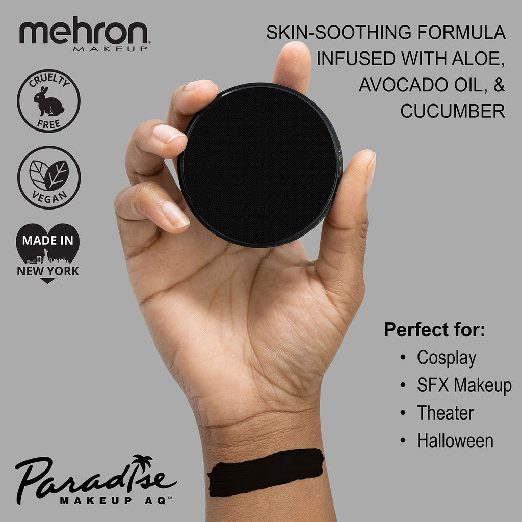 Mehron Makeup Paradise AQ - BLACK, Water-Activated Face & Body Paint