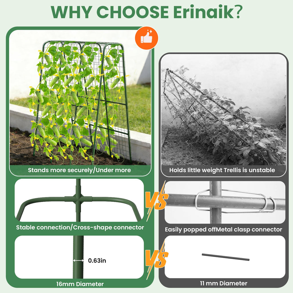Cucumber Trellis for Raised Bed, 63" Heavy Duty U-Shape Garden Trellis for Climbing Plants Outdoor, Rustproof Plastic Metal Arch Vegetables Trellis Plant Support for Vine, Fruits, Beans and Flowers