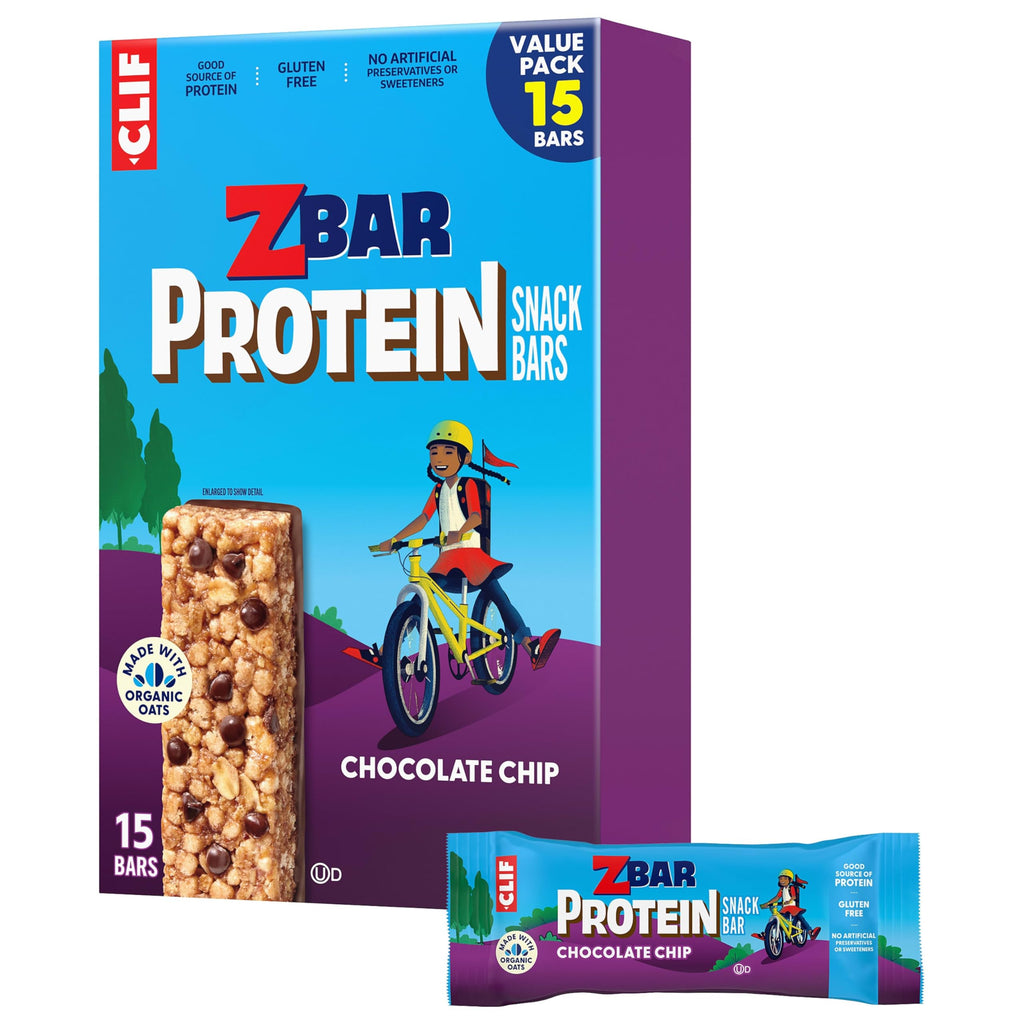 Zbar Protein - Chocolate Chip - Crispy Snack Bars - Made with Organic Oats - Non-GMO - 5g-Protein - Gluten Free Bars, 15 Count (Pack of 6)