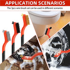 3PCS Wire Brushes for Cleaning Rust, Nylon, Brass & StainlessSteel Bristles