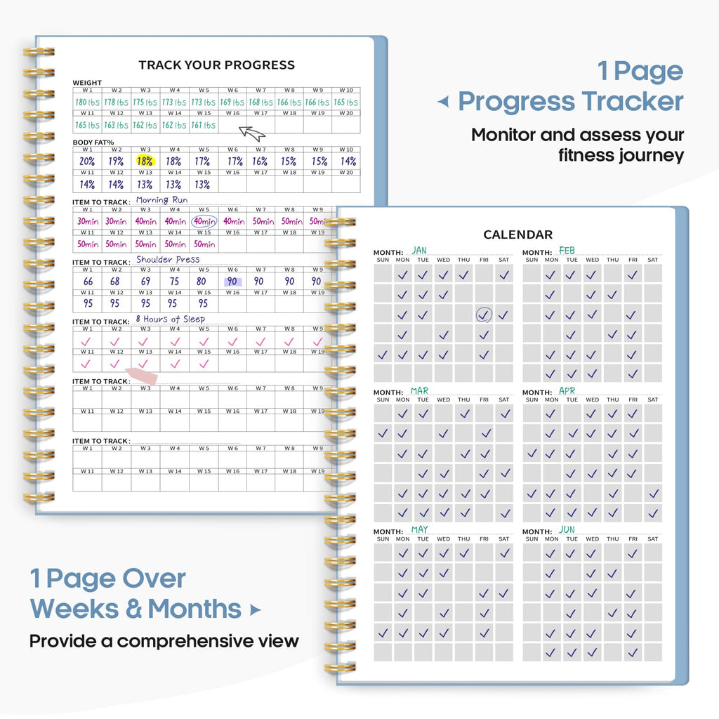 Fitness Workout Journal for Women & Men, A5(5.5" x 8.2") Workout Log Book Planner for Tracking, Progress, and Achieving Your Wellness Goals-Sky Blue