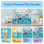 PicassoTiles Magnet Tiles Magnetic Building Blocks Aquarium Marine Animal Theme Set with 8 Character Action Figures Shark Crab Turtle STEM Toys Construction Preschool Toddlers Kids Boys Girls 3+ PTQ15