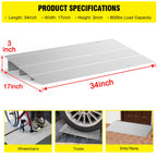 Door Threshold Ramp 3" Rise Door Ramp Aluminum Entry Ramp or Doorways Rated 800 lbs Load Capacity forWheelchair Scooters Power Chairs Walkers Metallic