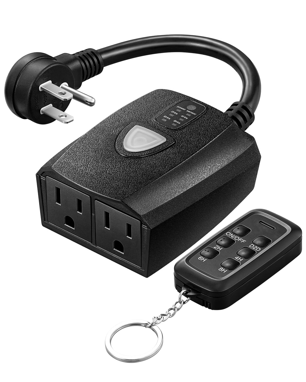 DEWENWILS Outdoor Timer Outlet Waterproof with 11 Modes, Outdoor Light Timer, 100FT Remote Control, for Outdoor Lights, Pump, Sprinkler, Fountain, Black