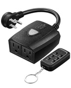 DEWENWILS Outdoor Timer Outlet Waterproof with 11 Modes, Outdoor Light Timer, 100FT Remote Control, for Outdoor Lights, Pump, Sprinkler, Fountain, Black