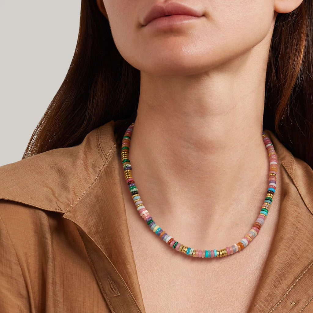 KissYan Beaded Necklaces for Women, Natural Stone Bead Choker(05)