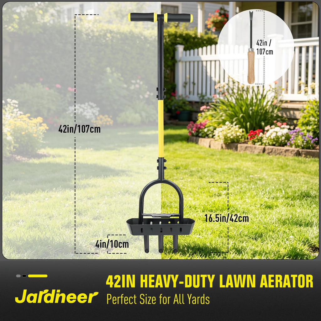 Jardineer Lawn Aerator Coring Tool with Soil Core Tray, Core Aerator with 4" Deep Plugs and Wider Foot Pedal, Manual Grass Plug Aeration Tool for Compacted Soil, Improving Lawn Health