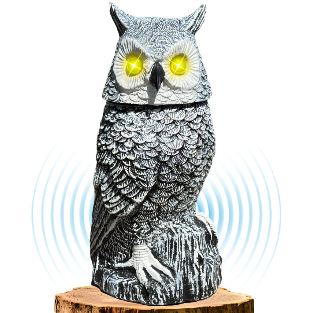 Ugold Solar Powered Snow Owl with Glowing Eyes, Rotatable Head, Realistic Hoots, Detection and Silent Mode, Garden Sculpture, Decoration for Home, Garden, Patio and Lawn