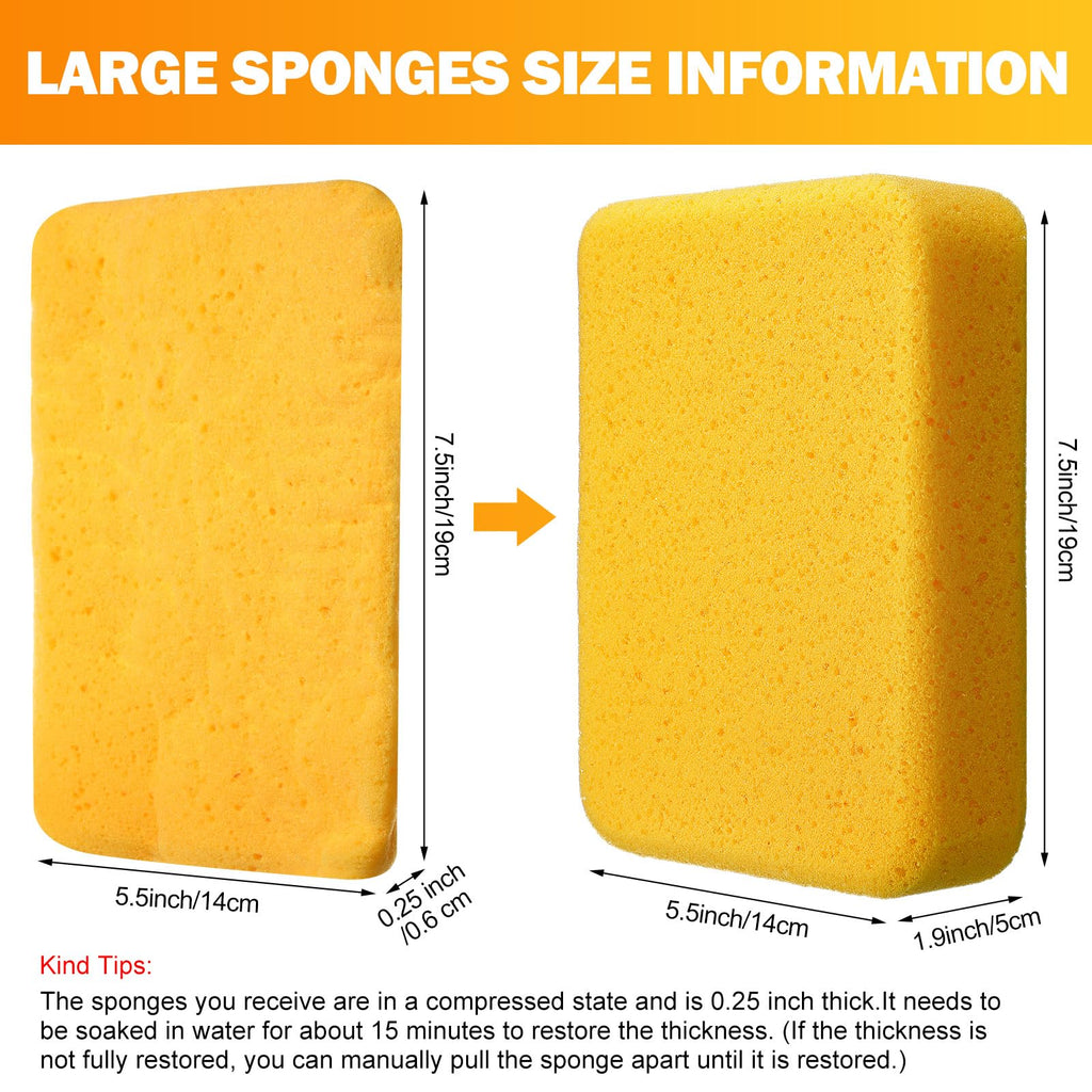 Tioncy 12 Pcs Large Sponges Bulk 7.5 x 5.5 x 1.9 Inch Grouting Car Wash Foam Cleaning and Washing Sponge Commercial Foam Large All Purpose for Cleaning Dishes Car Tile Bike (Yellow)