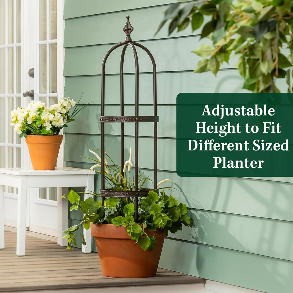 Evergreen 5 ft Garden Trellis for Climbing Plants Vines, Jasmine & Flowers, Rustproof Metal Obelisk Trellises, Outdoor & Indoor Plant Support for Potted Planters (Bronze)