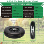4.00-6 Flat Free Tire and Wheel, 13" Solid Wheelbarrow Tires, Adapter Kit