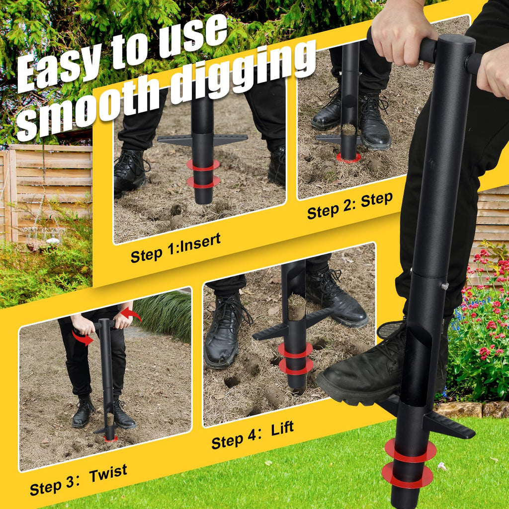 Bulb Planter & Sod Plugger - 34" Long Handle Grass Plugger Tool for Lawn Repair, Heavy Duty Garden Hole Digger with Easy Plug Release for Zoysia Plugs, Bare Spots, Tulip Planting,Turf Transplanting