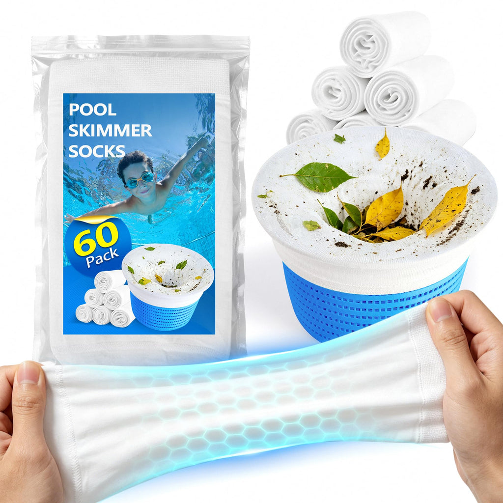 BluSwim 60 Pack Pool Skimmer Socks, Ultra Fine Mesh Pool Sock for Skimmer Basket - Keep Water Clear, Filter Socks for Above Ground and Inground Pools- Catching All Fine Debris/Protect Filter System