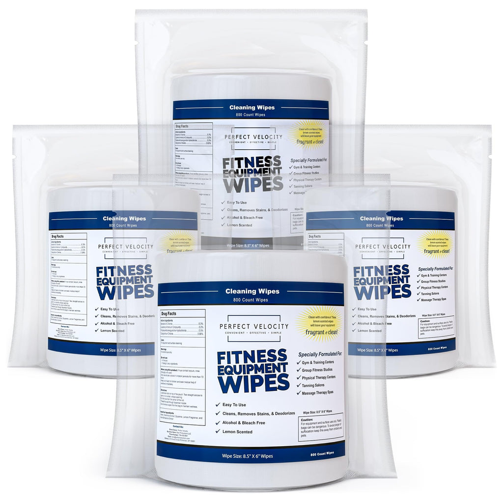 Perfect Velocity Fitness Gym Equipment Wipes - 4 Rolls of 800 Pre-Moistened Cleaning Refill Wet Wipes - For Upwards and Downwards Dispensers