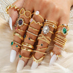IFKM Gold Jewelry Set For Women, 14k Gold Plated Multi Layer Necklaces Bracelets Stackable Knuckle Rings Hoop Earrings set, Trendy Elegance Charms Non Tarnish Minimalist Textured Boho Jewelry Gift