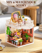 Rolife Super Creator Series Accessroies, DIY Mini Flower Garden Scenery Kit, Miniature Dollhouse Castle Building Kit's Part, Sunny Break Terrace Gift for Kids Adults Women