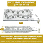 WP3387747 3387747 Dryer Heating Element Kit-Compatible With Whirlpool Cabrio Kenmore He2 Kenmore Elite He3 Maytag Dryers- GEW9250PW0 GEQ9800PW1 WD05X30818 GEQ9800PW2 GEQ9800PW1 MEDB835DW4 By TOMOON