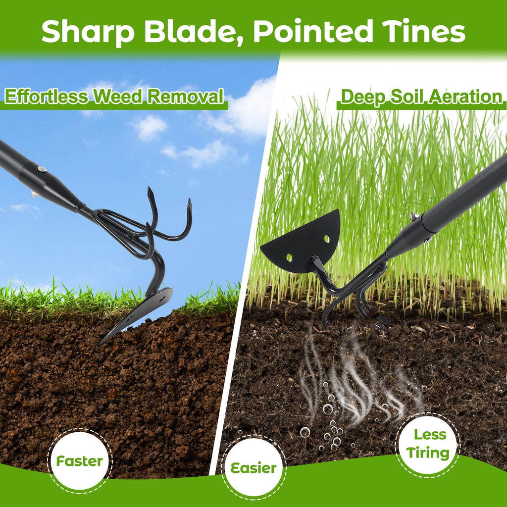 Lilyvane Garden Hoe, 2 in 1 Weeding Hoe and Cultivator Soil Tiller, 66" Long, Heavy Duty Hoe Garden Tool for Weeding, Loosening Soil, Cultivating, Gardening