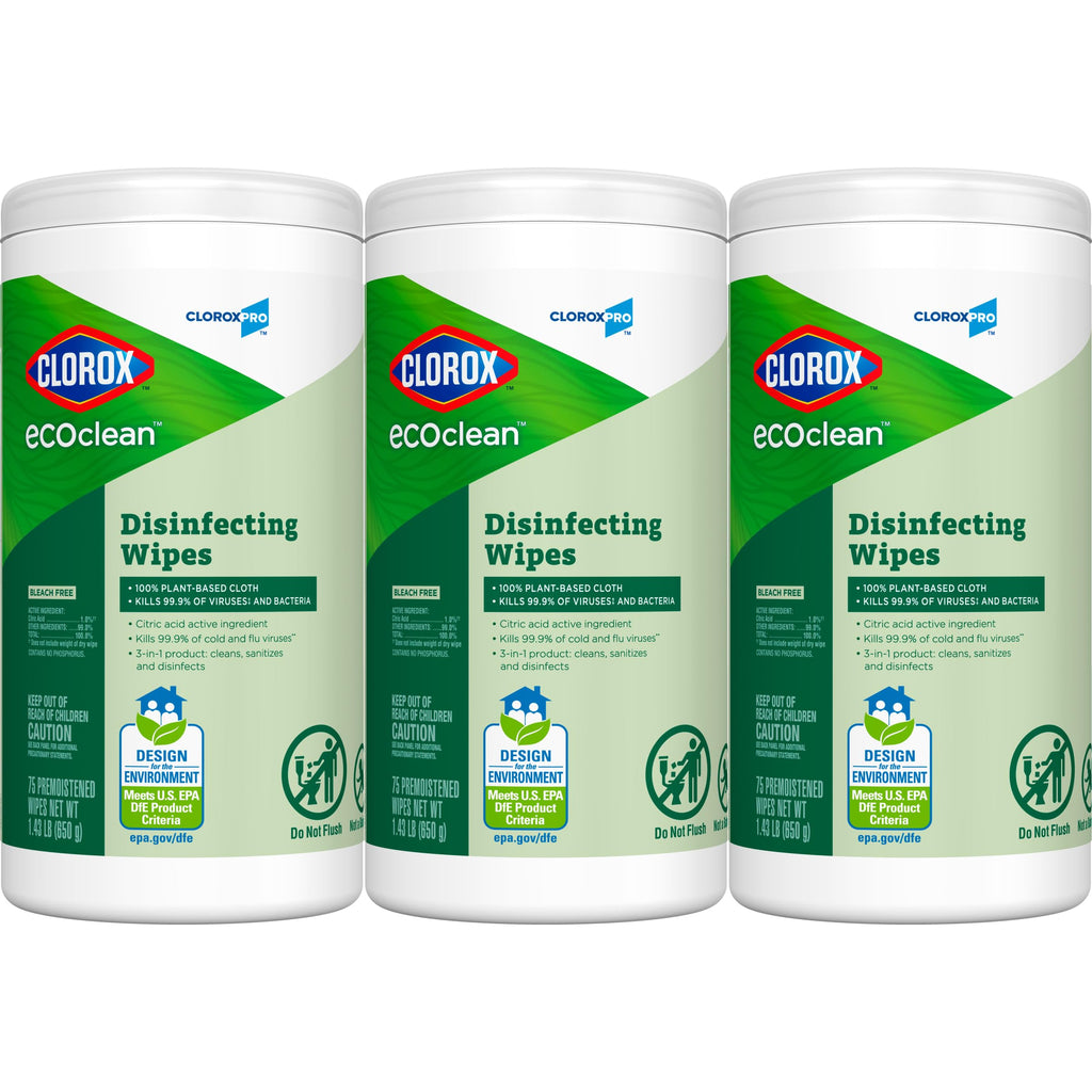CloroxPro Clorox EcoClean Disinfecting Wipes, 75 Count, Pack of 3