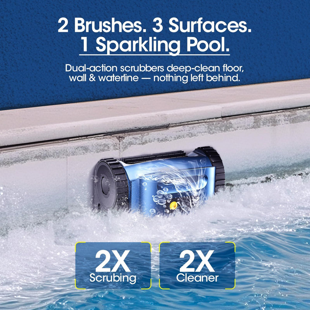 Cordless Robotic Pool Vacuum, Pool Cleaner with Track Drive & Sonar Navigation, 180W Brushless Motor, Wall & Waterline Climbing, 150-Min Runtime, for Inground Above-Ground 2150 Sq. Ft. (Dark Blue)