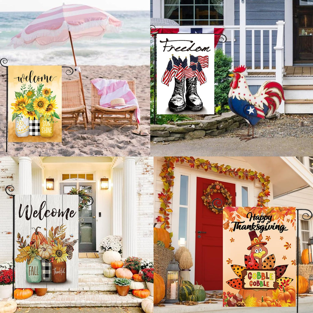 Seasonal Garden Flags Set of 12, Double Sided 12 x 18 Inch Yard Flags