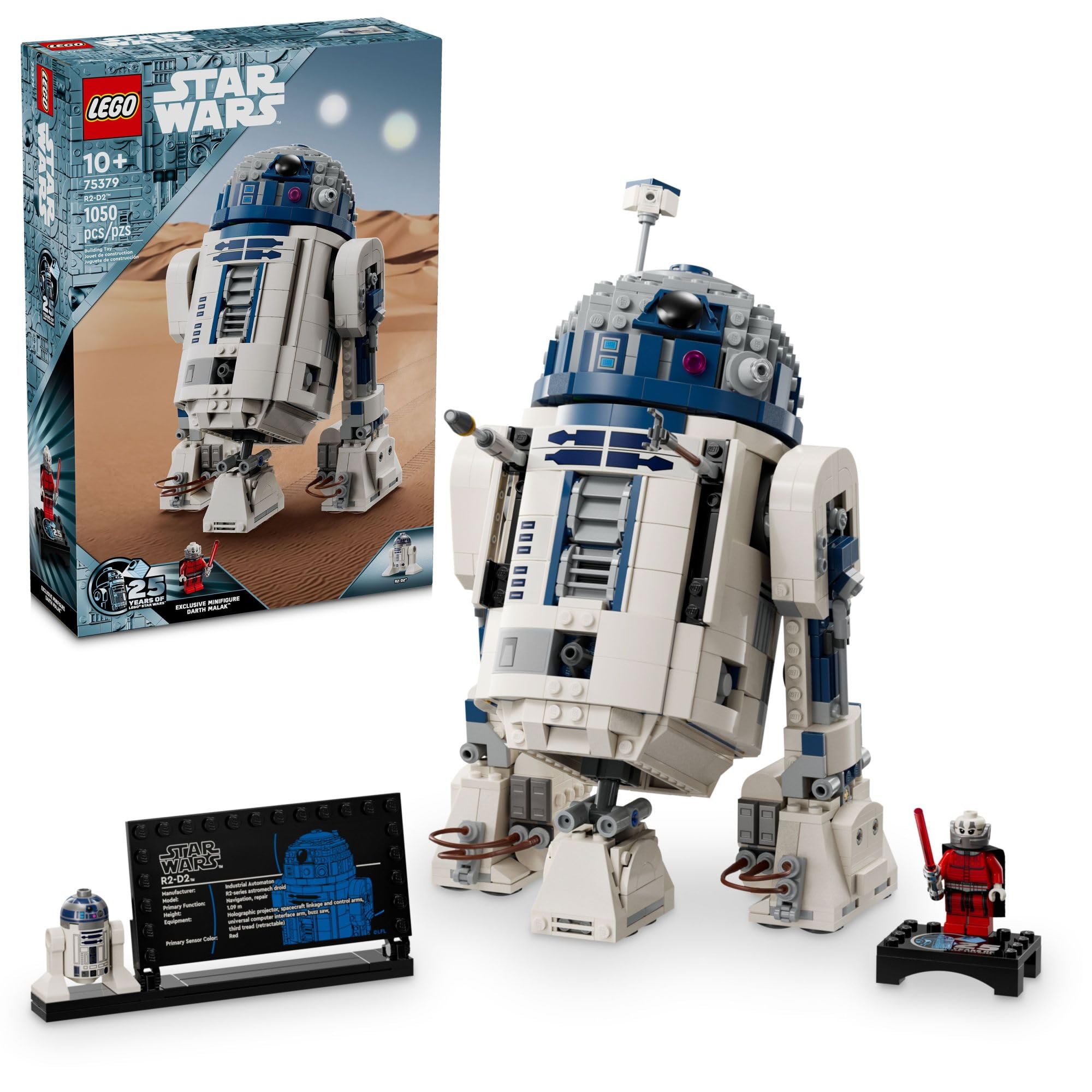 LEGO Star Wars R2-D2 Building Toy Set - Play or Display Star Wars Toy for Boys & Girls, Ages 10+ - Gift Ideas for Kids & Fans - Includes 25th Anniversary Darth Malak Minifigure - 75379
