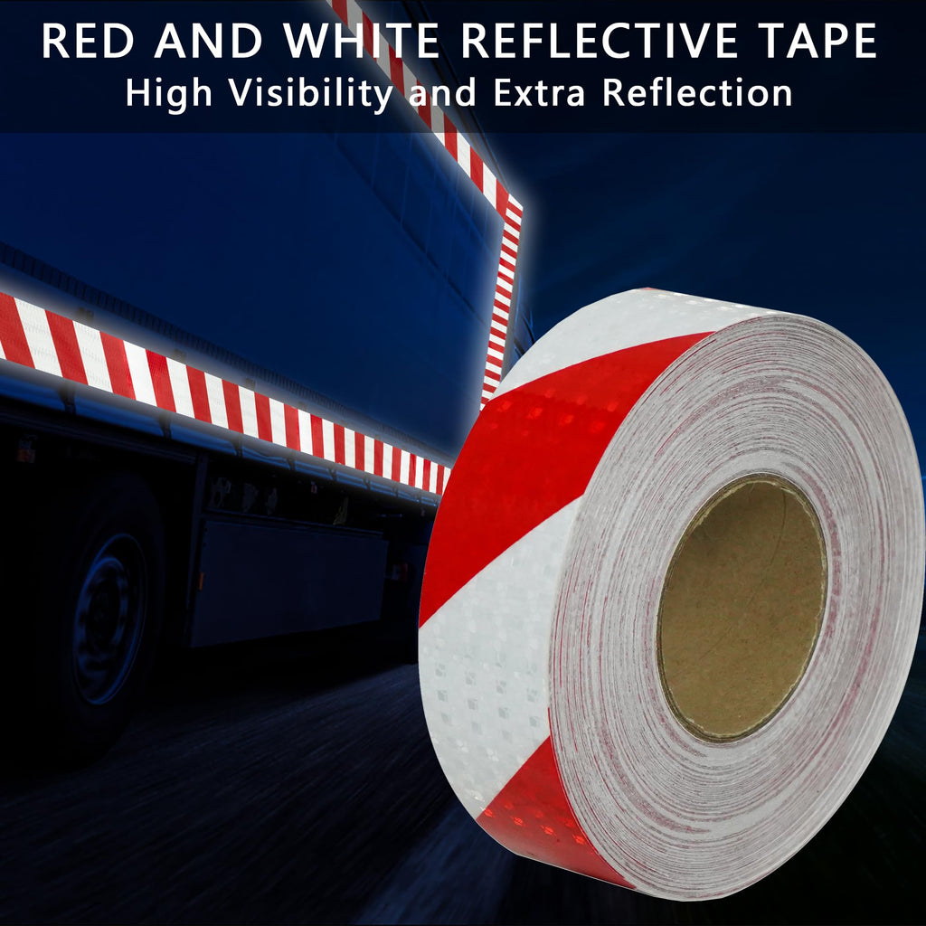 SWRT 2 Inch X 160 FT Reflective Tape Outdoor Waterproof Red & White Reflective Strong Adhesive Caution Hazard Warning Reflector Conspicuity Tape for Trailer Sign