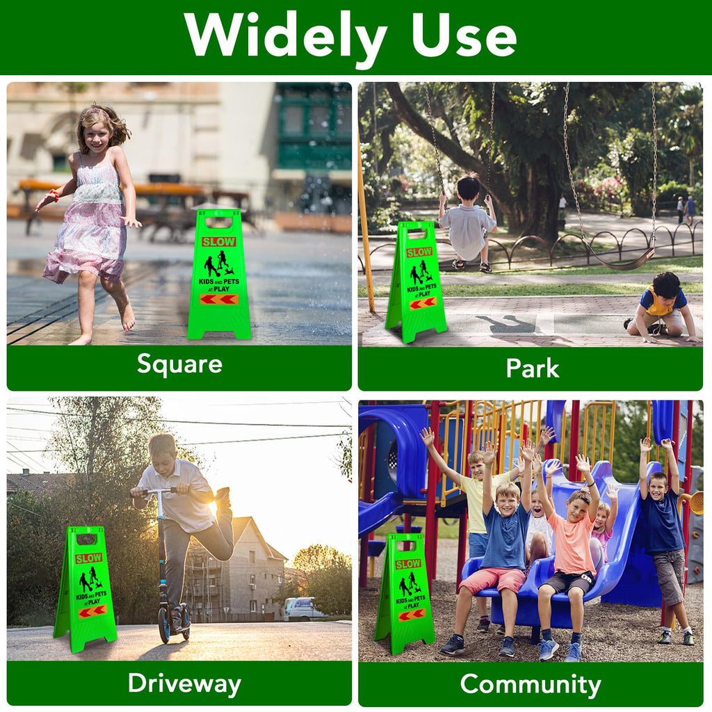 XPCARE 24 Inches Kids Playing Sign for Street, 4PACK Green Children at Play Safety Sign with Reflective Tapes,Caution Slow Down for Street,Kids and Pets at Play Warning Sign