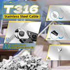 316 Stainless Steel Cable, 200FT 1/32IN Wire Rope with 50Pcs Aluminum Sleeves Stops, for String Lights Hanging, Clotheslines, Trellis Wire