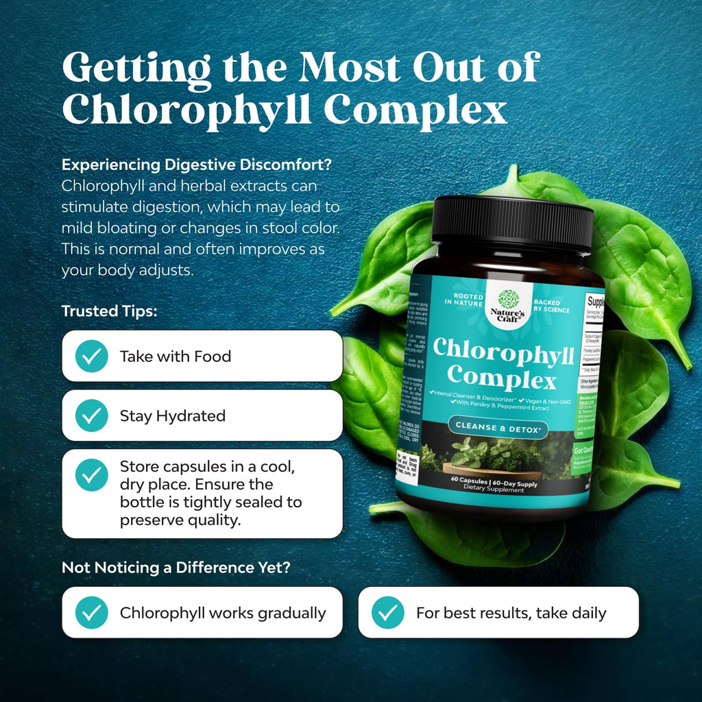 Chlorophyll Capsules for Cleanse and Detox Support - Internal Deodorant Pills for Body Odor with Mint & Parsley Extract Healthy Skin Immunity & Digestive Support - Vegan Non-GMO & Gluten Free (60ct)